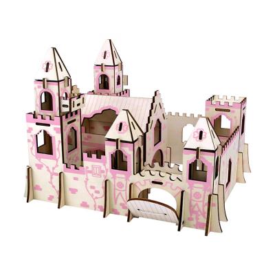 China Toy Wholesale Sea-Land Assembly Educational Cartoon Wooden Toys Castle Wooden Model 3D DIY Puzzle for sale