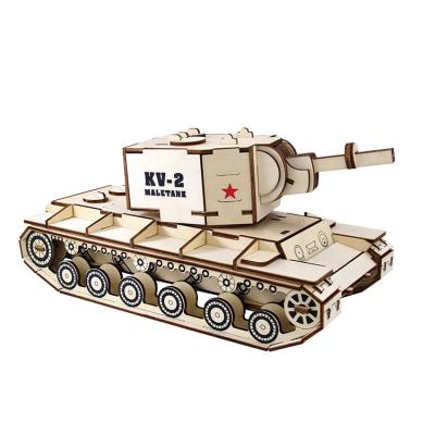 China Cartoon Toy SeaLand Wholesale Educational Model Vehicle Laser Cut Wooden Toys 3D Puzzle Tank for sale