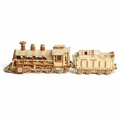 China Upgrade Capacity Sealand Toy Factory Train Engine Adult 3d Manual Mechanical Wooden Puzzle for sale