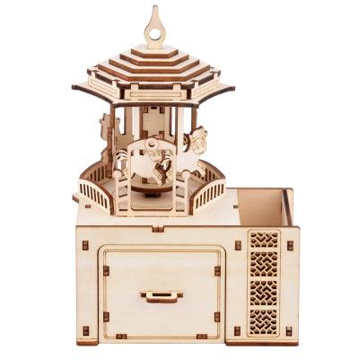 China 3D Wooden DIY Design Kids Adults DIY TOY Assembly Hand Music Box Craft Gift Crank Wooden Model Wooden House Building for sale