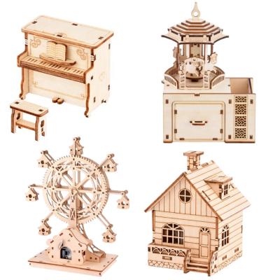 China Safety Crank Wooden Puzzle Assemble Music Box Gifts Keepsake Jewelry Box Girls Adult Happy Disappear Round Carousel Rotating Music Lovely for sale