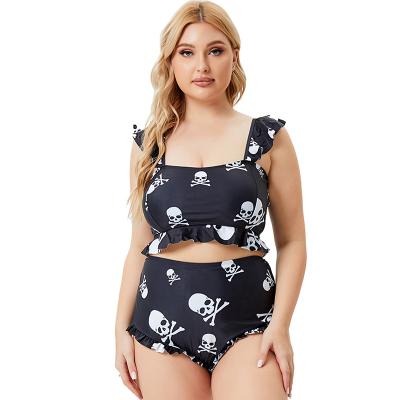 China New Sexy Swimsuit Breathable Throw One Piece Women Plus Size Skull Print High Waist Cavity Swimwear For Girls for sale