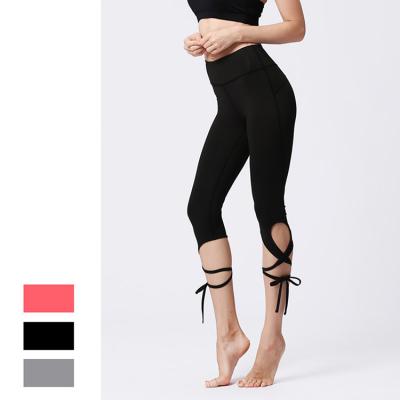 China Breathable High Toe Gym Dance Sports Workout Leggings Fitness Leggings Cross Waist Camel Ballet Bandage Yoga Pants Women for sale