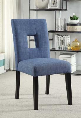 China Soft Corners Blue Fabric Dining Room Chairs With Craftsmanship Tailoring for sale