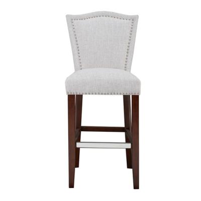 China 30 Inch White Leather Padded Bar Stools Curved Back With Nail Head Trim for sale