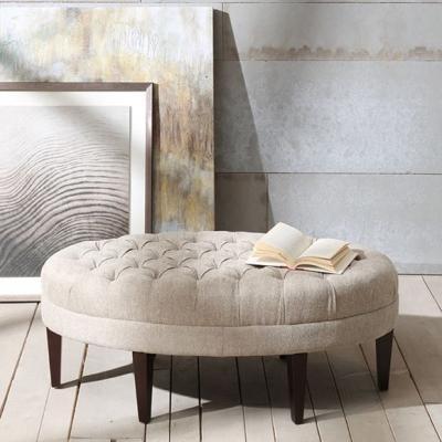 China 100% Polyester Folding Storage Ottoman Sitting Room , Tufted Round Ottoman for sale