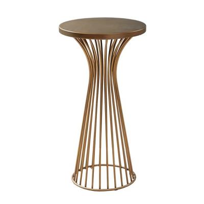 China Round Tube Solid Wood Side Table Modern Style With Golden Bronze Metal Base for sale