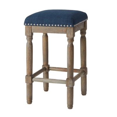 China Solid Wood Legs Padded Bar Stools For Home , Blue Kitchen Counter Stools for sale