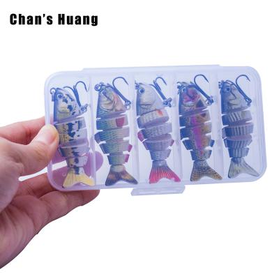 China Huang Chan ABS Hard Plastic 5PCS/Lures Bass Trout Fishing Bait Set Box 7CM 8.5G Mini Multi Jointed Swimbait Artificial With Plastic Box for sale