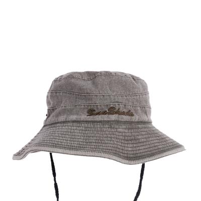 China Parasol Men Wholesale Fishing Bucket Hat String Custom Logo Sun Protection Washed Gorras Hat Embroidery for sale