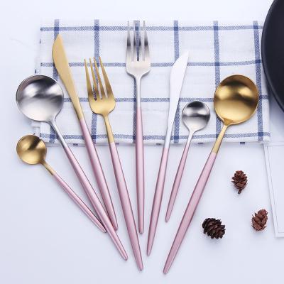 China Durable Painted HandleGold Restaurant Hotel Flatware Sets With Spoon Fork Knife for sale