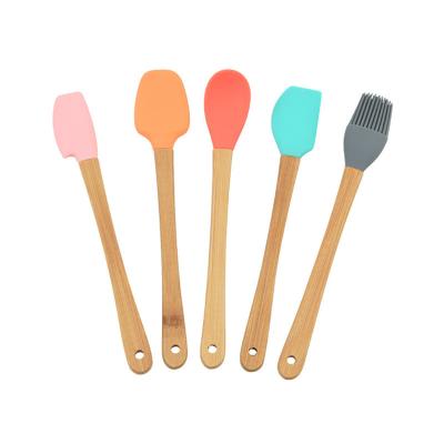 China Viable Wholesale Kitchen Tool Handle Food Grade Silicone Baking Wooden Spatula for sale