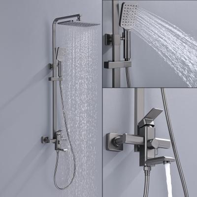 China Without Slide Bar 2023 New Style Wall Mounted Shower Shower Set Bathroom Gun Ash Rain Showerer Hot And Cold Mixed Faucet for sale