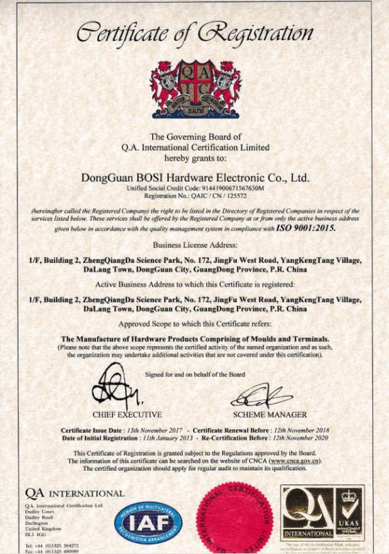 ISO9001 - Dongguan Bosi Hardware Electronic Co., Ltd.