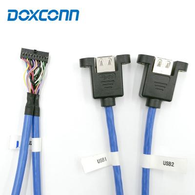 China COMPUTER Factory Customized Dual USB A Female To Dupont 2.54 20pin 2in1 USB3.0 Panel Mount Extension Cable With Screw for sale