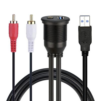 China Car/Boat/Truck/Motorcycle waterproof USB 3.0 and 2 RCA to AUX male. 3.5mm USB to Female Stream/Dash/Panel Mount Extension Cable for Car/Boat/Motorcycle for sale