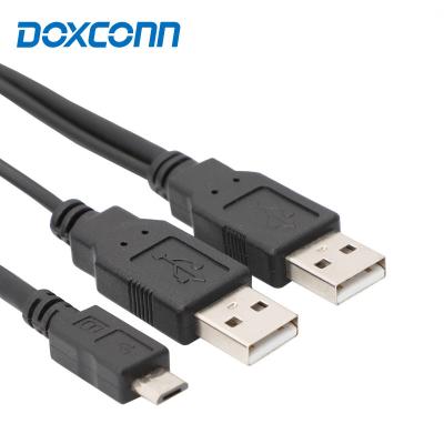 China MP3/MP4 Type-A Male USB2.0 Y Splitter Cable 1 Mic USB 2 Mic 2 in 1 Data Charging Cable for Mobile Hard Disk for sale