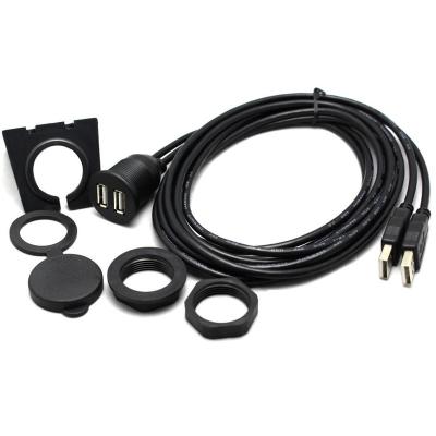 China Convenient Wholesale Dual USB 2.0 Male To Female USB Panel Mount Extension Cable For Car/Truck/Boat/Motorcycle for sale