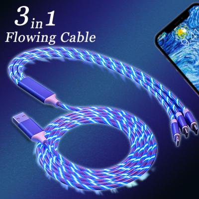 China USB 3 in 1 Luminous Led Cable Mobile Phone Glow Light Bursting Luminous Led Charging Cable For Iphone Android Micro C Type for sale