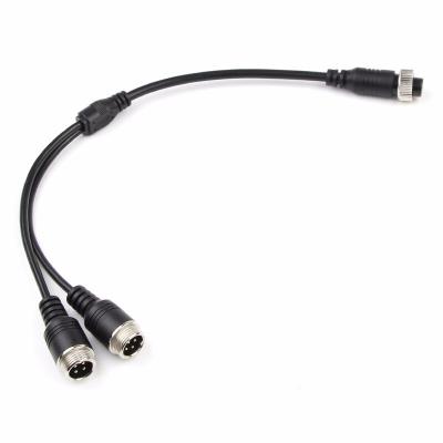 China Custom Car 2in1 4pin Female To Dual Male Aviation Cable Audio Video Extension Cable 1 2 To Aviator Plug Y Form Cable For Monitor for sale