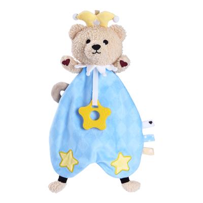 China Baby Accompany Best New Arrival Soft Animal Newborn Lovely Teddy Bear Security Blanket With Teether For Boys Girls for sale