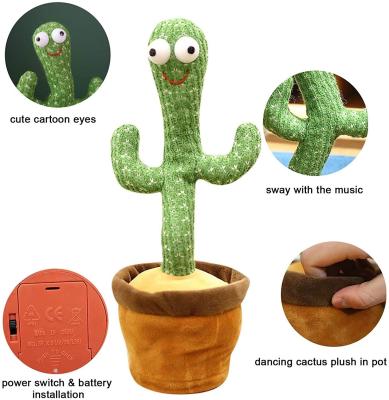 China 3pcs Funny Double A Battery Tik Tok Hot Selling Plush Recording Wiggle Electronic Shake Cactus Talking Dancing Toy for sale