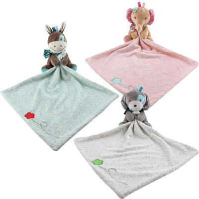 China Plush OEM Embroidery Sublimation Soft Plush Polyester Logo Plush Toys Lovely Baby Security Blanket for sale