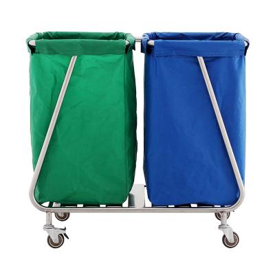 China Double Bag Hospital Stainless Steel Dirty Linen Trolley , Heavy Duty Laundry Collection Housekeeping Trolleys for sale