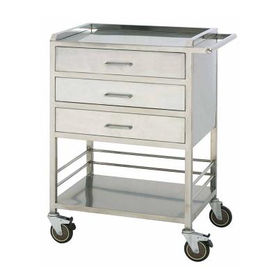 China Modern Hospital Medical Mobile Stainless Steel Dressing And Medicine Delivery Trolley Cart With 3 Drawers for sale