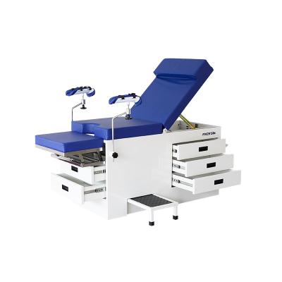 China Cold Rolled Steel Base Manual Gynecology Table Medical Examination Table with Storage Drawers and Brackets for sale