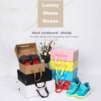 China Recycled Materials In Stock Low MOQ Stackable Fold Shoe Packaging Box Corrugated Cardboard Paper Shoe Boxes With Custom Logo for sale