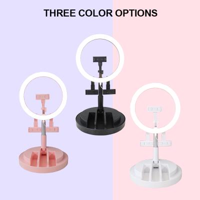 China Pink White Black Collapsible Selfie Ring Light With Glow Makeup Photography Visual Beauty Stand and 3 Phone Holder for sale