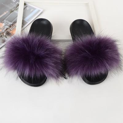 China Real Fox Fur Slippers Mixed Raccoon Fur Furry Sandals Fashion Trend Colors Hairy Fur Slides Wholesale à venda