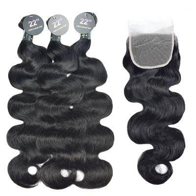 China Body Wave 3 Bundles And Closure Body Wave Brazilian Hair With Lace Frontal Closure Brazilian Hair Wave Free DHL Shipping for sale