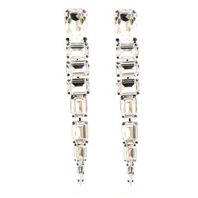 China TRENDY Custom Made Crystal Embellished Earrings, Clear Crystal Tone Gunmetal Plated Drop Earrings for Women for sale