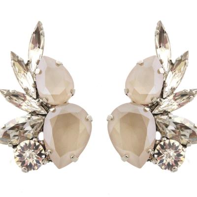 China TRENDY Beige and Crystal Tone Crystal Studs Silver Plated Stud Earrings for Women for sale