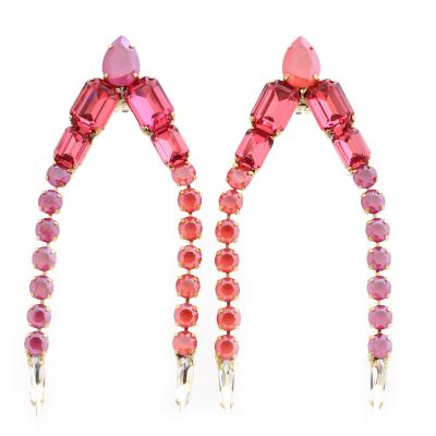 China Customized fashionable crystal-embellished earrings TRENDY in pink tones with gold plated ear clips. for sale