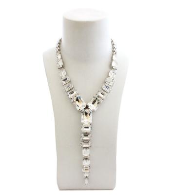 China FASHIONABLE custom elegant simple tone crystal clear crystal embellished silver plated necklace. for sale