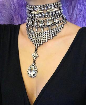 China FASHIONABLE Crystal-embellished necklace in trendy clear crystal shades. The scarf can be adjusted with a buckle. for sale