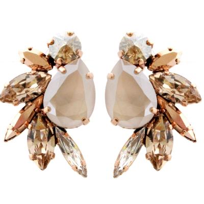 China TRENDY Custom Fashion Simple Crystal Embellished Gold Plated Stud Earrings in Shades of Crystal, Silk, Beige and Rose Gold for sale