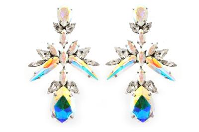 China FASHIONABLE laser style trendy crystal and iridescent opal shades of crystal silver plated earrings. To drill only for sale