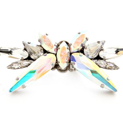 China FASHIONABLE crystal and iridescent opal shades of silver plated embellished women's ring. adjustable ring for sale