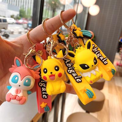 China Decoration Gift Cartoon Silicone PVC Figures Pikachu Key Chain Stick Lovely Eevee Action Number Ring Bag Pendant Gift for sale