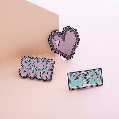 China Record Pin Heart Round Badge Cat Brooch Game Over Pins Festival Pink Collection Lapel Pins For Girl Gift Brooch Pin Wholesale for sale