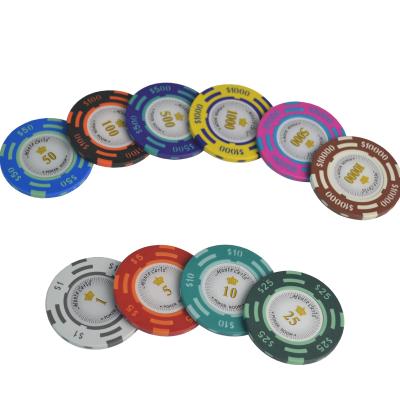 China Custom European Clay Poker Tour Wholesale 14g Logo Blank Monte Carlo Pattern Clay Dollar Poker Chips For for sale