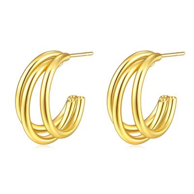 China FASHIONABLE Charare 18K Gold Earrings S925 Sterling Silver Geometric Multilayer Circle Temperament Female Earrings for sale