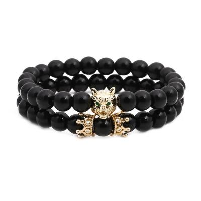 China FASHIONABLE Hot Selling Crown Costume Luminous Black Beaded Wolf Agate Key Bracelet Bangle for sale