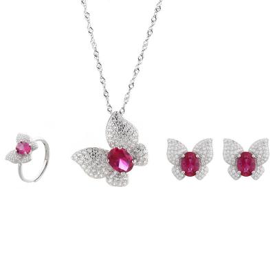 China Fashionable Hot Sale Earring Ring Jewelry Set of S925 Sterling Silver Butterfly Zircon Necklace for sale