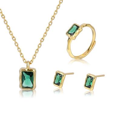 China FASHIONABLE Silver Emerald Ring Necklace Earrings Grandma Charm S925 Fashion Jewelry Set for sale