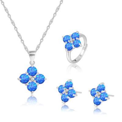 China New FASHIONABLE Japan and South Korea Clover Zircon Necklace Earring Ring Silver Women Jewelry Set S925 for sale